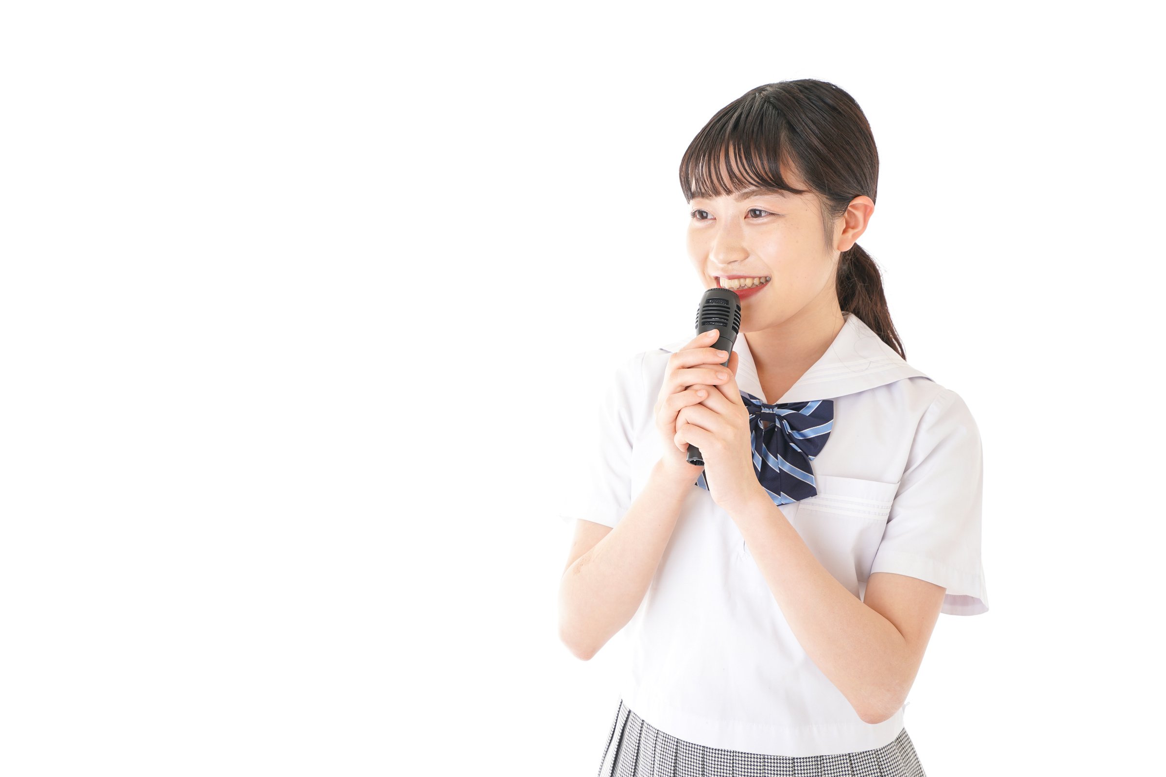 Students speaking with microphone